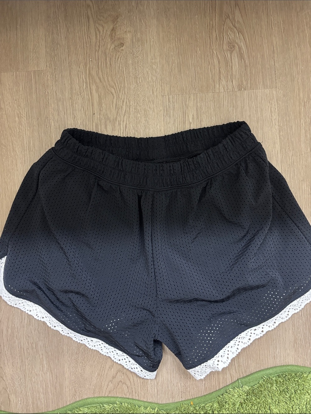 Aerie Black Athletic Mesh Shorts with Whitew Lace Trim